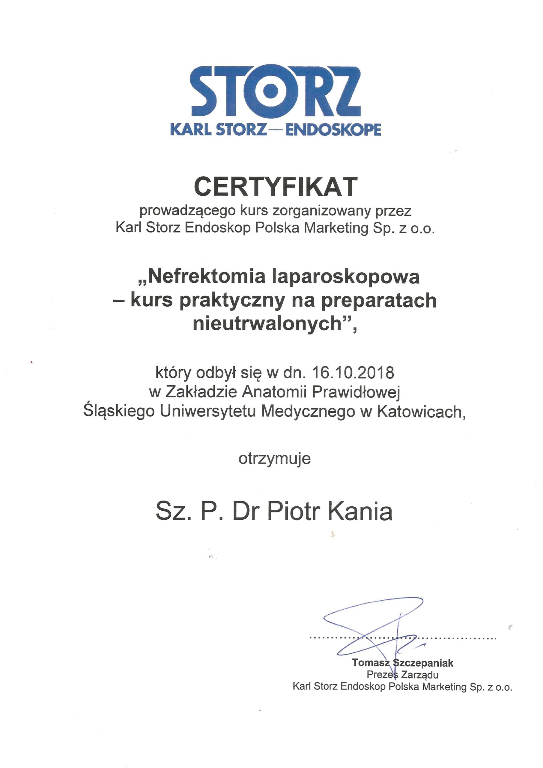 kurs nefrektomia certyfikat pkania katowice 2018